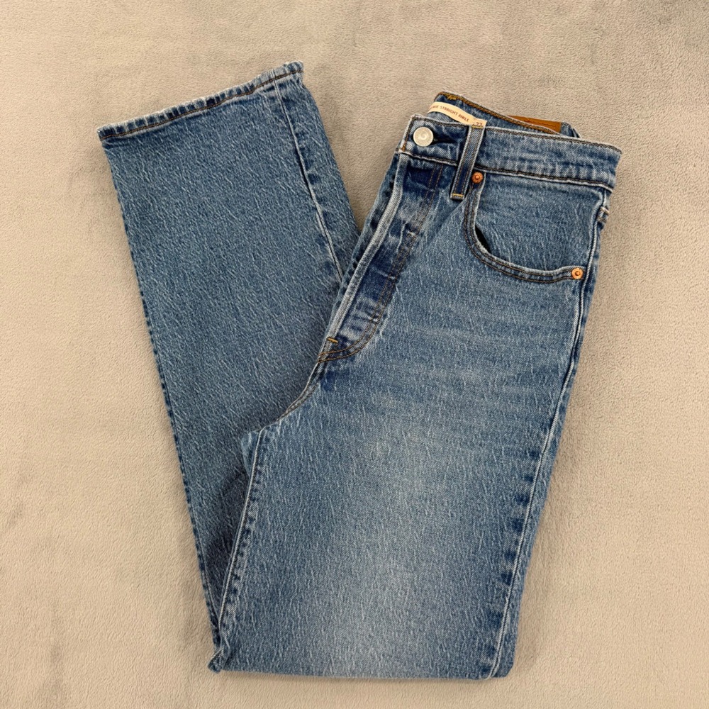 Levis Premium Womens Size W27 L29 Ribcage Straight Ankle Jeans Blue High Rise